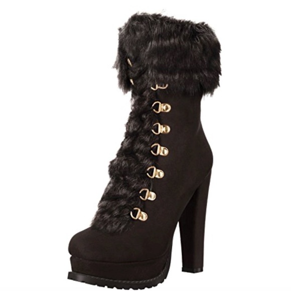 Luichiny Shoes - Luichiny Stand By Black Faux Fur Platform Ankle Boots High Heel US 11 EU41